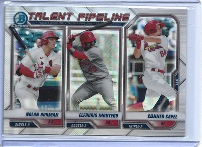 2021 BOWMAN CHROME TALENT PIPELINE NOLAN GORMAN/ELEHURIS MONTERO/CONNER CAPEL - Image 1 of 2