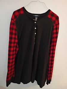 Chaps Henley Style Tp Größe 2X, Buffalo karierte Ärmel, Waffelmuster - Bild 1 von 4