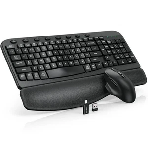 Combiné clavier et souris sans fil touches ondulées ergonomiques et repose-plames rembourré - Photo 1/4
