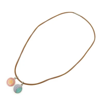 Collar HERMES Logo Cuero Metal Marrón Rosa Azul Claro Auténtico Usado Envío Gratis Foto 1 de 4