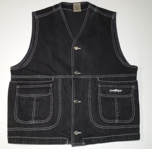 Vintage JNCO Denim Vest Uomo Grande Nero Skater,Emo anni 90 Y2K, Made in USA - Foto 1 di 9