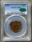 1851 BRAIDED HAIR HALF CENT PCGS AU58  CAC APPROVED  BEAUTIFUL TYPE COIN
