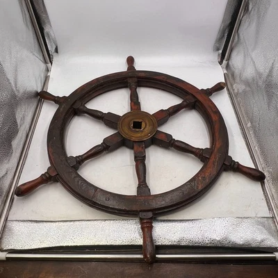 "De colección 27"" Decoración Pared Barco Casco Rueda Pirata Dirección Madera Latón Náutico Marítimo" Foto 1 de 4