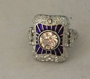.925 SILVER PLATED RHODIUM AMETHYST WHITE TOPAZ RING SIZE 8 - Picture 1 of 3