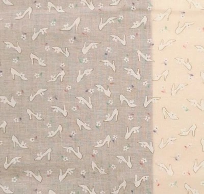 Small Print Shoes Flowers White on Peach Blank Textiles 2002 Cotton Fabric 35"L - Image 1 of 4