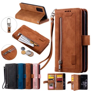 Funda tipo billetera con cremallera de cuero para Samsung S24 FE/S24+/S25+ Ultra con múltiples tarjetas - Imagen 1 de 32