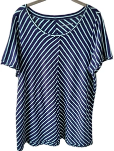 Soft Surroundings Indra Stripe Tee Tunic Top Size L Navy &Aqua Pima Cotton - Picture 1 of 6