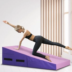 Folding Gymnastics Mat Cheese Wedge Incline Mat, 48”X24”X14” Tumbling Mat Pink - Picture 1 of 10