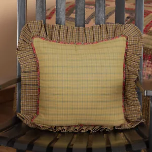VHC Brands Rustic 16"x16" Pillow Green Tea Cabin Cotton Plaid Bedroom Decor - Picture 1 of 6