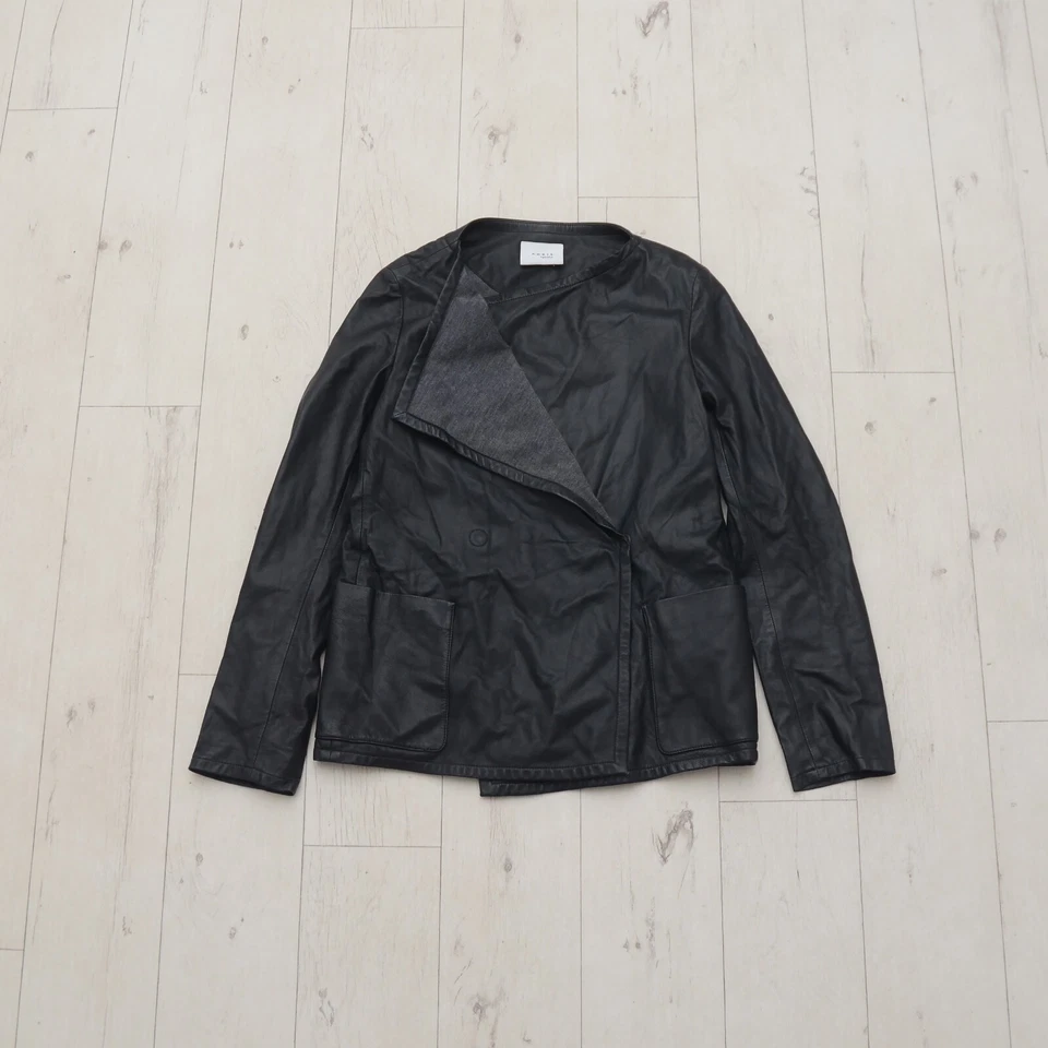 Chaqueta de cuero negra AKRIS Punto EE. UU. 4 / F 36 / D 34 100 % forro de lana napa cordero Foto 1 de 4