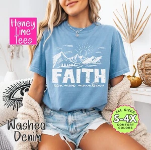 Faith Can Move Mountains Shirt - Christian Graphic Tee - Inspirational T-shirt - Picture 1 of 5