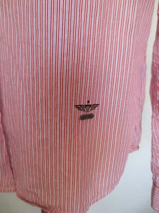 GUESS Hemd langarm "USA CALIFORNIA" Regular Fit M L Streifen hell rot weiß /P - Bild 1 von 5