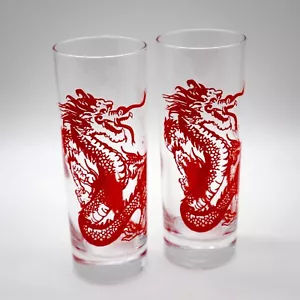 2 Chinese Red Dragon Longdrink Tom Collins Cocktail Gläser Barzubehör Zombie Tiki - Bild 1 von 5
