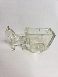Vintage 1960's Pressed Glass Clear Small Donkey and Cart Planter or Candy Dish - Picture 1 of 9