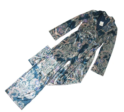 NWT Free People Delphine in Navy Blue Floral Velvet Jumpsuit XS $178 - Image 1 of 4