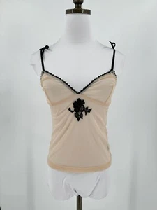 Alberta Ferretti Womens Nude Black Mesh V Neck Tie Shoulder Camisole Top Sz 10 - Picture 1 of 7