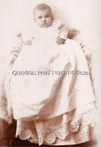 Cabinet Photo Baby w Beautiful Christening Gown Hand Crocheted Trim Milford MI