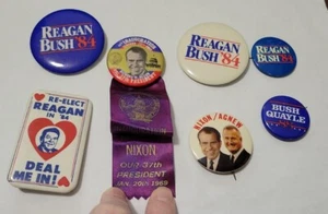 Lot 7 Vintage Political Buttons Pin Back Reagan Bush Nixon (ribbon) Agnew Quale - Picture 1 of 3