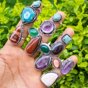 Amethyst & Mix Gemstone 925 Sterling Silver Plated Handmade Wholesale Lot Rings - Picture 1 of 3