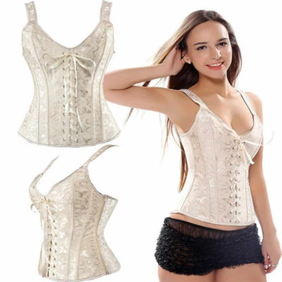 Mujeres Sexy Sobre Busto Corsé Top Bustier Cintura Entrenador Con Cordones Disfraz Lencería U4 Foto 1 de 4