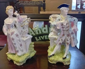 Pair of Candle Holders Porcelain Figurines - Picture 1 of 8