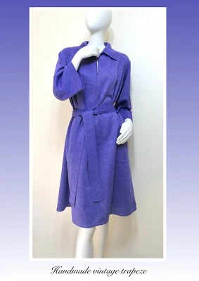 Vestido de Tienda Vintage Años 70 Mod Tejido Hecho a Mano Henley Púrpura Trapecio Cinturón Plus XXL Foto 1 de 4