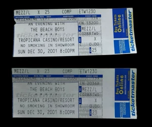 (2) The Beach Boys Concert Ticket Stubs TROPICANA CASINO/RESORT VEGAS 12/20/01 - Picture 1 of 2