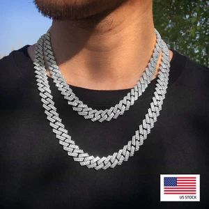 12MM White Gold Plated 14K Iced Out CZ Cuban Link Chain For Men Hip Hop Jewelry - Picture 1 of 9