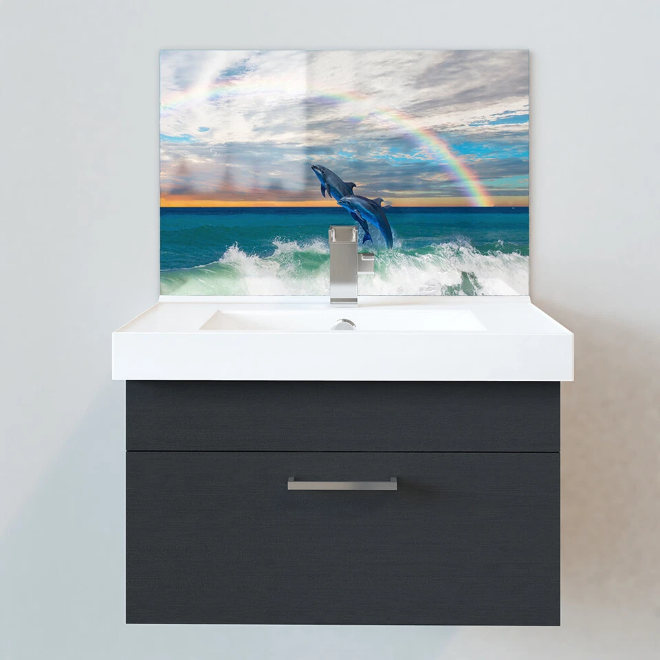 Bathroom Splashbacks - Sink Splashbacks - By Premier Range - Dolphin Rainbow