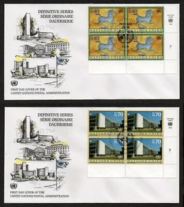 UNITED NATIONS GENEVA, SCOTT # 278-279 SET 2 FDC COVERS 1996 DEFINITIVES, BLOCKS - Picture 1 of 3
