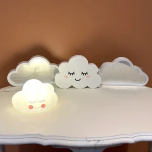Nursery Decor Set Cloud Night Light Cloud Wood Decor Two Cloud Plastic Mirrors - Picture 1 of 2