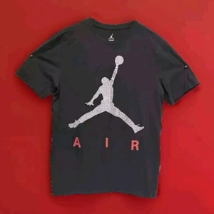 Air Jordan Black T-Shirt Red Text Silver Elephant Print Jumpman Logo Sz Large - Picture 1 of 9