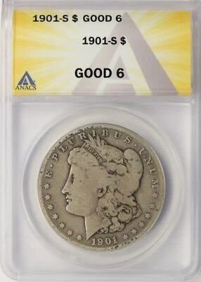 1901-S Morgan Silver Dollar $1 ANACS GOOD 6 - Image 1 of 4