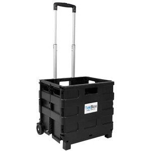 Folding Boot Cart Shopping Trolley Fold Up Storage Box Wheels Crate Foldable - Picture 1 of 9