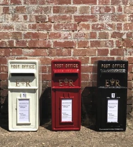 Royal Mail Cast Iron ER Post Box Pillar Red Black White Letterbox Powder Coated - Picture 1 of 27