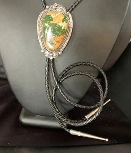 Native Mens Bolo Tie Green Royston Turquoise Sterling Silver Navajo 14107 - Picture 1 of 12