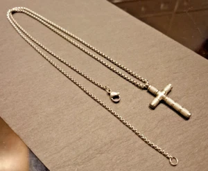 Unisex Stainless Steel Industrial-Style Cross Pendant /w 55cm Rolo Chain - Picture 1 of 2