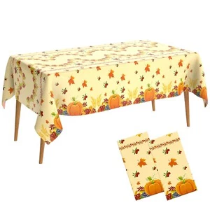 2 Pack Thanksgiving Tablecloth Disposable Fall Autumn Pumpkin Dinner Table Cover - Picture 1 of 7