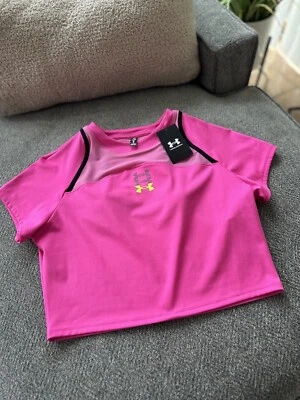 Under Armour Run Anywhere Fitted Crop SS Tee Women’s Size Large Hot Pink - Image 1 of 4