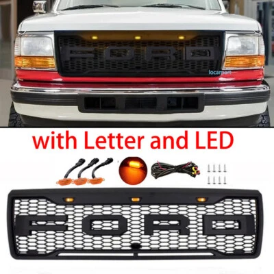 Rejilla para parrilla For-d F150 Bronco 1992-1996 rejilla de malla con LED + letras negras Foto 1 de 4