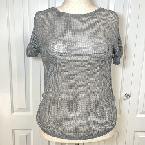 Camicia blusa Michael Kors Top Petite Med donna maglia argento metallizzato