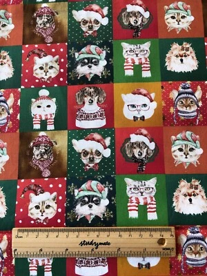Per HALF METRE   Christmas Fabric Cats Dogs Kitties Puppies, Cotton Fabric - image 1 of 4