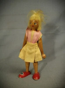 vintage Polish Traditional wooden wood peg Doll 7 1/2" tall frizzy blonde - Picture 1 of 4