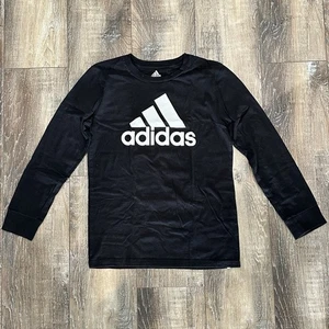 Adidas Youth Long Sleeve Shirt Black Logo Tee Size L (10/12) Boys Sportswear - Picture 1 of 5