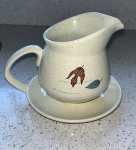 Vintage Franziskaner Herbstblätter Steingut vergoldet Sauciere rund Logo S669 - Bild 1 von 6