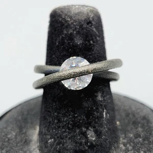 Bora Yasar Oxidized Sterling Silver Cross Over Tension Set CZ Ring Sz 6 4.7g - Picture 1 of 16