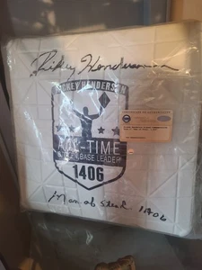 Rickey Henderson Commenerative Autographed Base w Man of Steal 1406 Steiner COA - Picture 1 of 2
