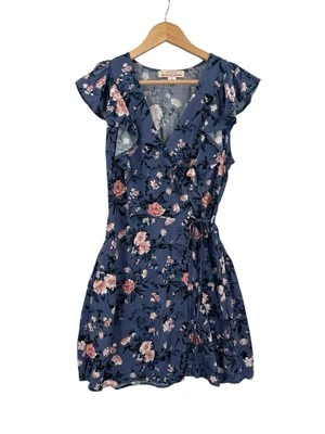 BOG Collective Band Of Gypsies Dress Womens M Coquette Cottage Floral Faux Wrap - Image 1 of 4
