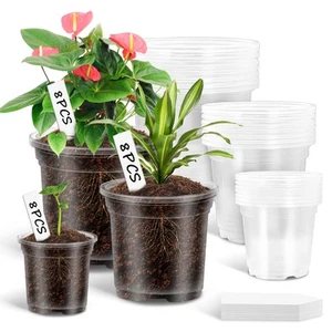 24 Pack 4/5/6" Planters for Indoor Plants,Clear Nursery Pots with Drainage, N... - Picture 1 of 8