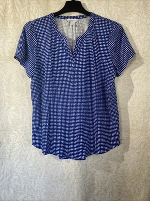 Blusa para mujer Liz Claiborne talla XL cuello en V 1/2 botones manga corta azul Foto 1 de 4